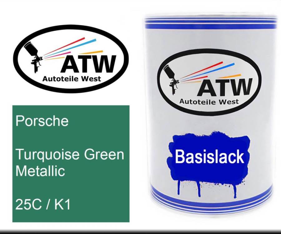 Porsche, Turquoise Green Metallic, 25C / K1: 500ml Lackdose, von ATW Autoteile West.